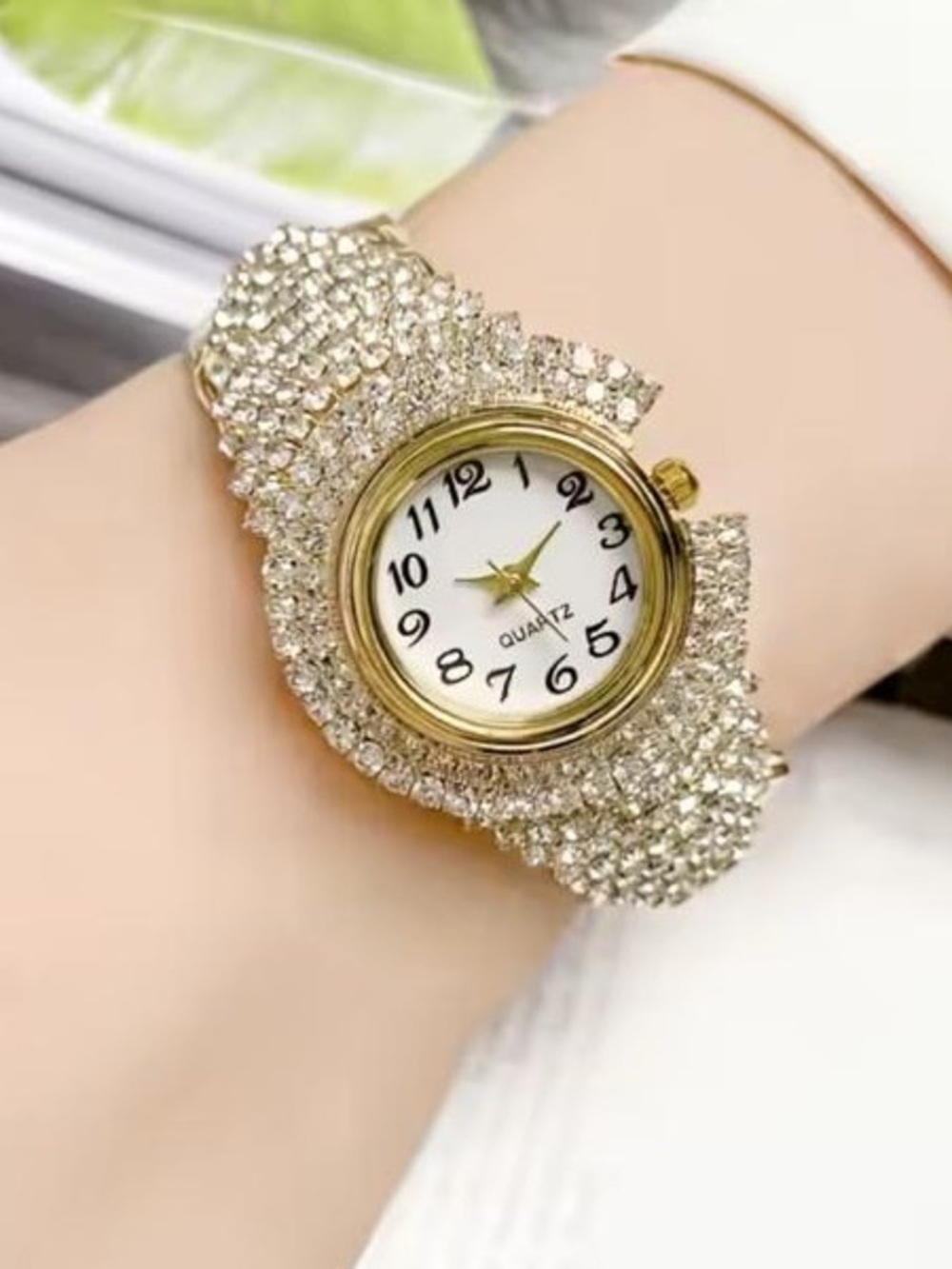 Anthropologie Gold Crystal Pavรฉ Bracelet Watch